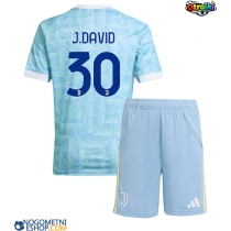 Otroški Nogometni dresi Juventus Jonathan David #30 Gostujoči 2025-26 Kratek Rokav (+ Kratke hlače)